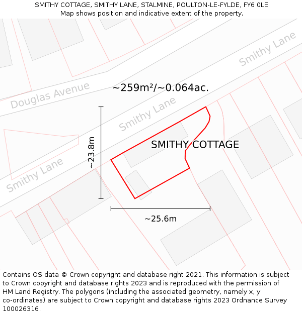 SMITHY COTTAGE, SMITHY LANE, STALMINE, POULTON-LE-FYLDE, FY6 0LE: Plot and title map