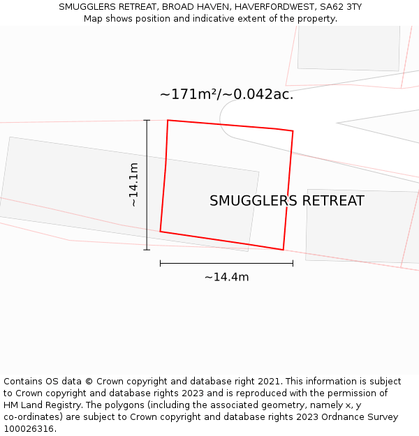 SMUGGLERS RETREAT, BROAD HAVEN, HAVERFORDWEST, SA62 3TY: Plot and title map