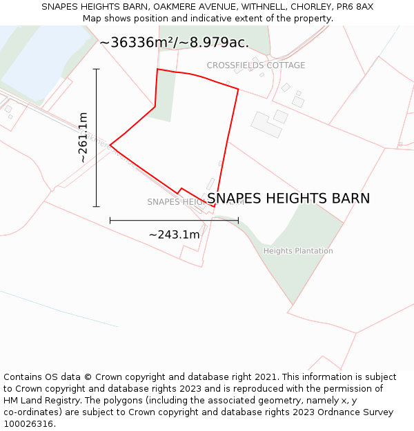 SNAPES HEIGHTS BARN, OAKMERE AVENUE, WITHNELL, CHORLEY, PR6 8AX: Plot and title map