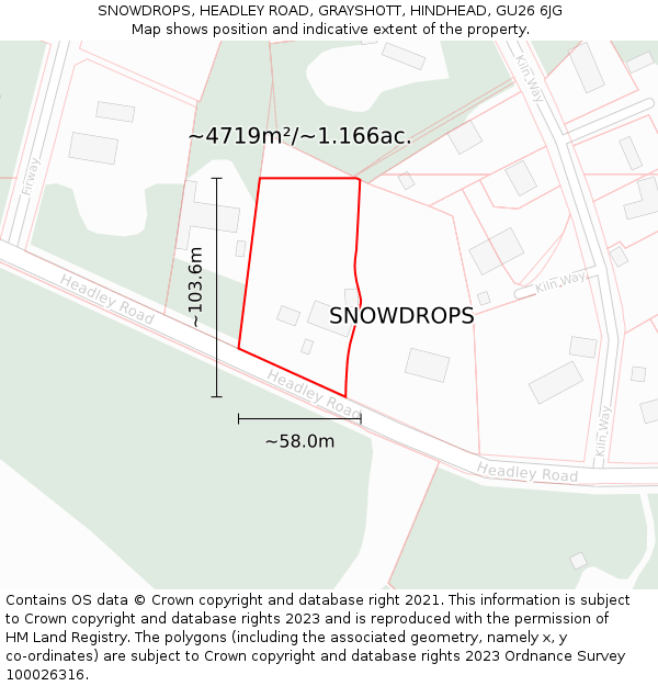 SNOWDROPS, HEADLEY ROAD, GRAYSHOTT, HINDHEAD, GU26 6JG: Plot and title map