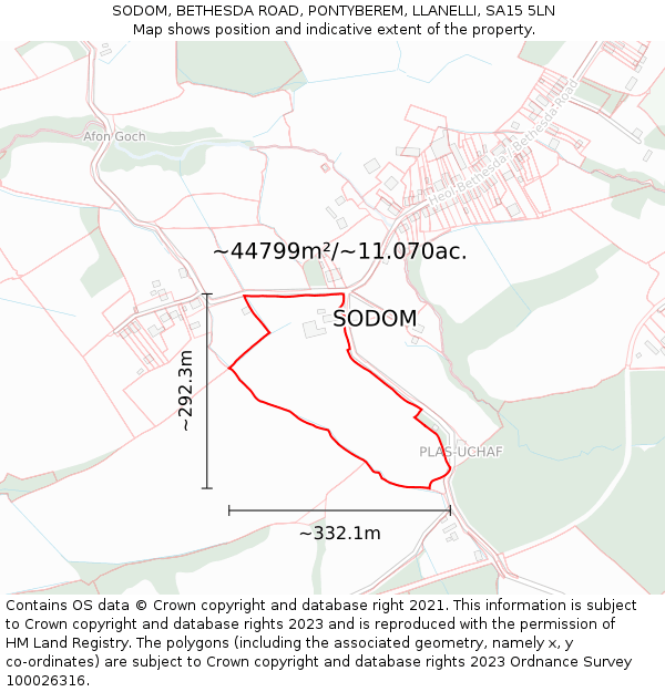 SODOM, BETHESDA ROAD, PONTYBEREM, LLANELLI, SA15 5LN: Plot and title map