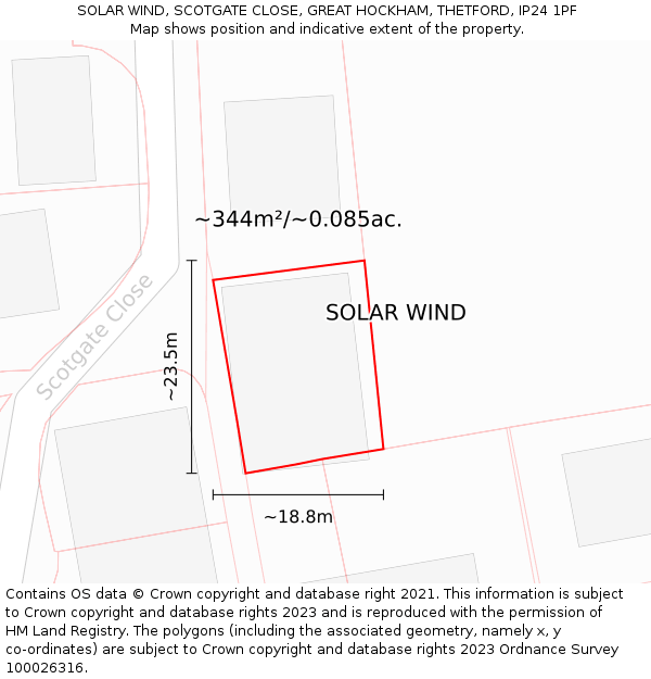 SOLAR WIND, SCOTGATE CLOSE, GREAT HOCKHAM, THETFORD, IP24 1PF: Plot and title map