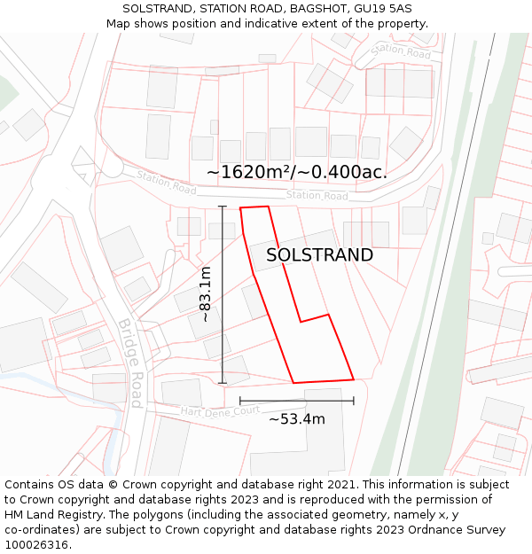 SOLSTRAND, STATION ROAD, BAGSHOT, GU19 5AS: Plot and title map