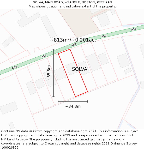 SOLVA, MAIN ROAD, WRANGLE, BOSTON, PE22 9AS: Plot and title map