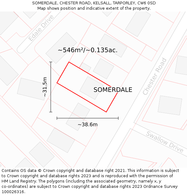 SOMERDALE, CHESTER ROAD, KELSALL, TARPORLEY, CW6 0SD: Plot and title map