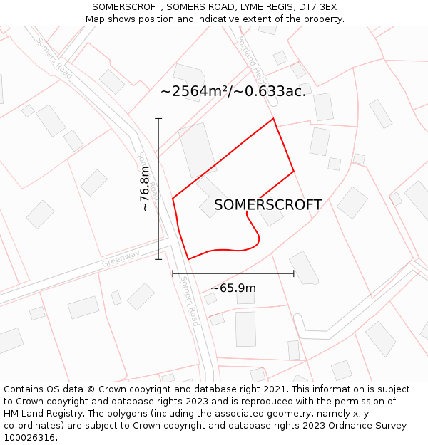 SOMERSCROFT, SOMERS ROAD, LYME REGIS, DT7 3EX: Plot and title map