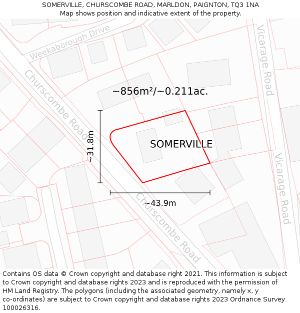 SOMERVILLE, CHURSCOMBE ROAD, MARLDON, PAIGNTON, TQ3 1NA: Plot and title map