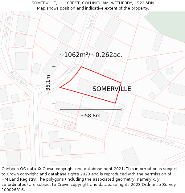 SOMERVILLE, HILLCREST, COLLINGHAM, WETHERBY, LS22 5DN: Plot and title map