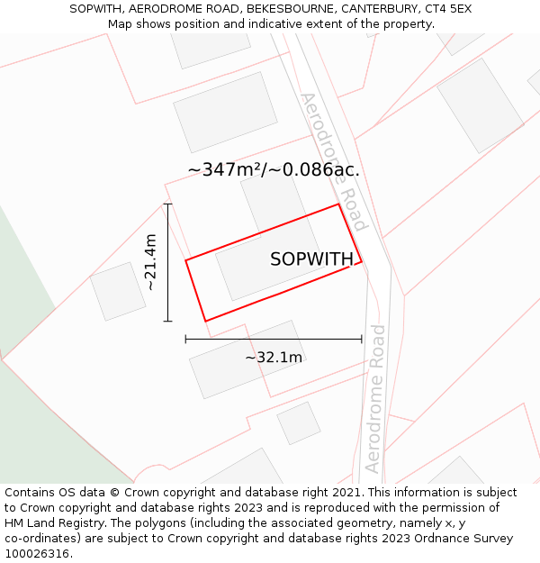 SOPWITH, AERODROME ROAD, BEKESBOURNE, CANTERBURY, CT4 5EX: Plot and title map