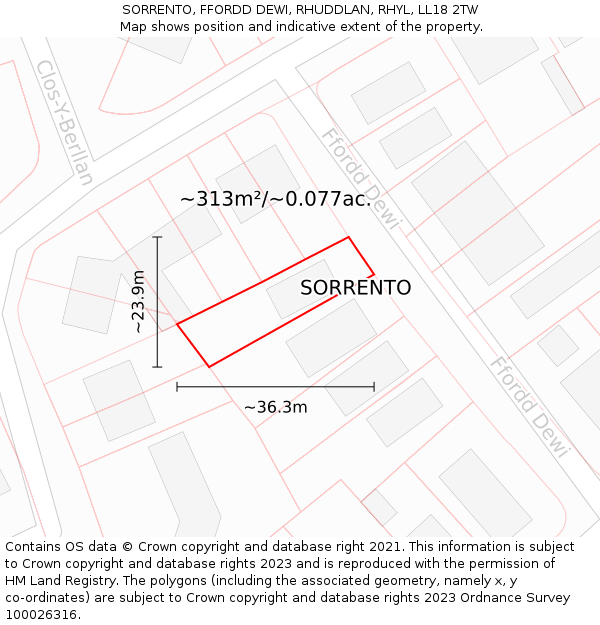 SORRENTO, FFORDD DEWI, RHUDDLAN, RHYL, LL18 2TW: Plot and title map