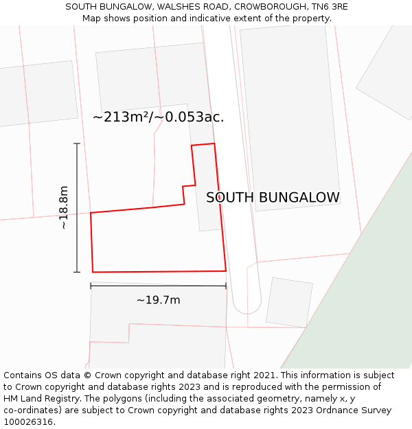 SOUTH BUNGALOW, WALSHES ROAD, CROWBOROUGH, TN6 3RE: Plot and title map