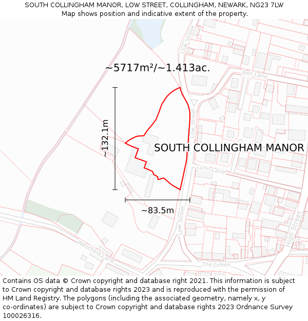 SOUTH COLLINGHAM MANOR, LOW STREET, COLLINGHAM, NEWARK, NG23 7LW: Plot and title map