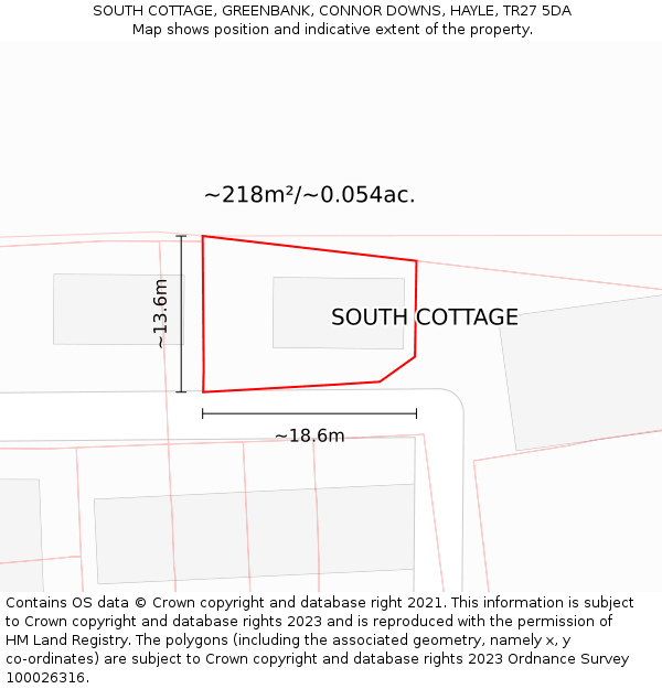 SOUTH COTTAGE, GREENBANK, CONNOR DOWNS, HAYLE, TR27 5DA: Plot and title map