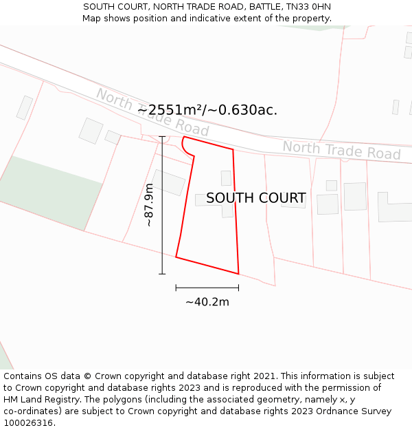 SOUTH COURT, NORTH TRADE ROAD, BATTLE, TN33 0HN: Plot and title map