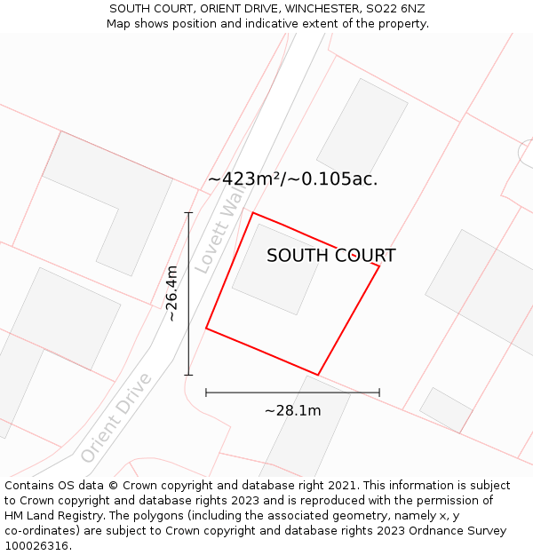 SOUTH COURT, ORIENT DRIVE, WINCHESTER, SO22 6NZ: Plot and title map