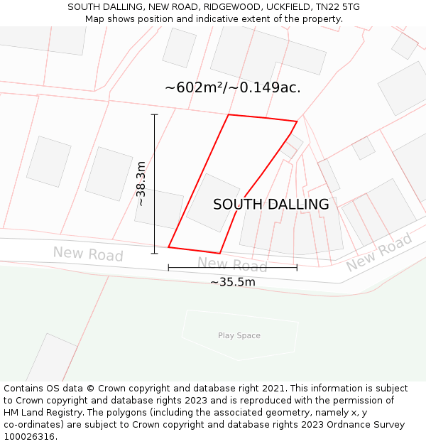 SOUTH DALLING, NEW ROAD, RIDGEWOOD, UCKFIELD, TN22 5TG: Plot and title map