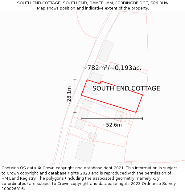 SOUTH END COTTAGE, SOUTH END, DAMERHAM, FORDINGBRIDGE, SP6 3HW: Plot and title map