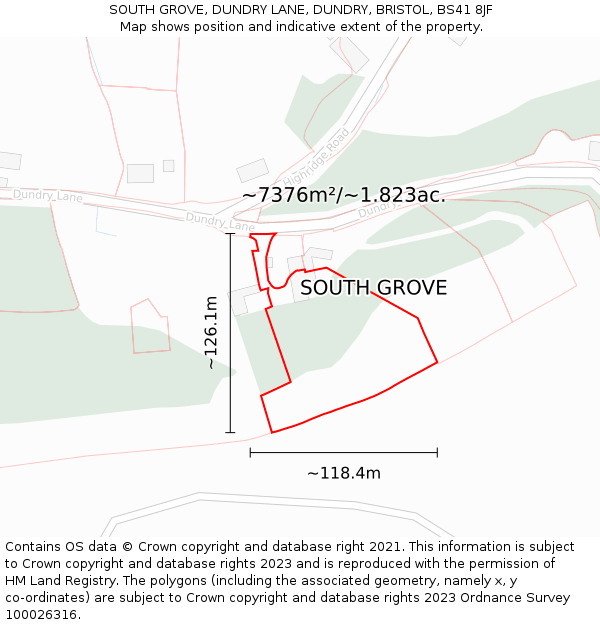 SOUTH GROVE, DUNDRY LANE, DUNDRY, BRISTOL, BS41 8JF: Plot and title map