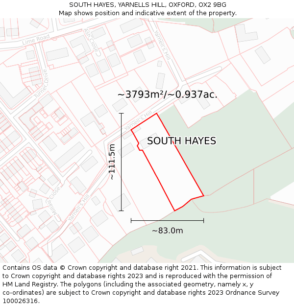 SOUTH HAYES, YARNELLS HILL, OXFORD, OX2 9BG: Plot and title map