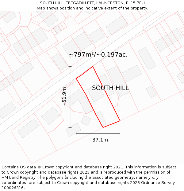 SOUTH HILL, TREGADILLETT, LAUNCESTON, PL15 7EU: Plot and title map