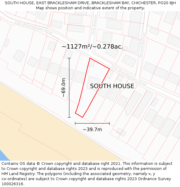 SOUTH HOUSE, EAST BRACKLESHAM DRIVE, BRACKLESHAM BAY, CHICHESTER, PO20 8JH: Plot and title map