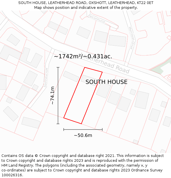 SOUTH HOUSE, LEATHERHEAD ROAD, OXSHOTT, LEATHERHEAD, KT22 0ET: Plot and title map