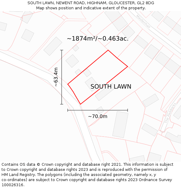 SOUTH LAWN, NEWENT ROAD, HIGHNAM, GLOUCESTER, GL2 8DG: Plot and title map