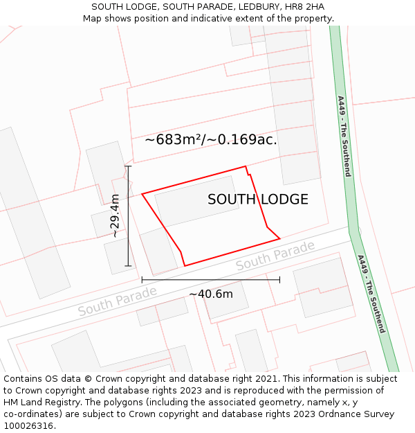 SOUTH LODGE, SOUTH PARADE, LEDBURY, HR8 2HA: Plot and title map