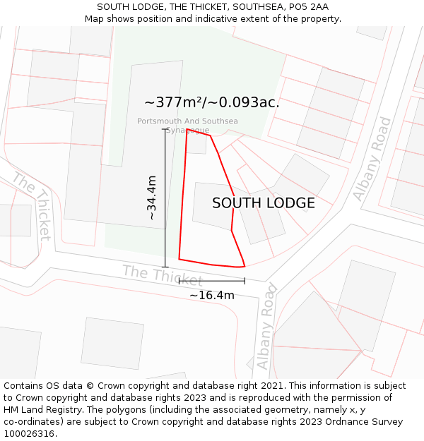 SOUTH LODGE, THE THICKET, SOUTHSEA, PO5 2AA: Plot and title map