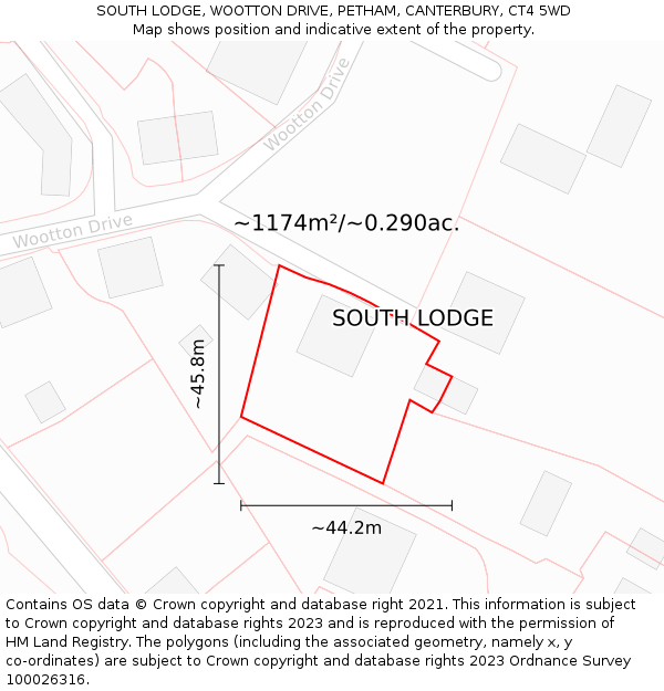 SOUTH LODGE, WOOTTON DRIVE, PETHAM, CANTERBURY, CT4 5WD: Plot and title map