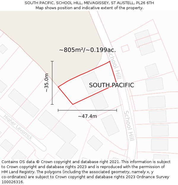 SOUTH PACIFIC, SCHOOL HILL, MEVAGISSEY, ST AUSTELL, PL26 6TH: Plot and title map