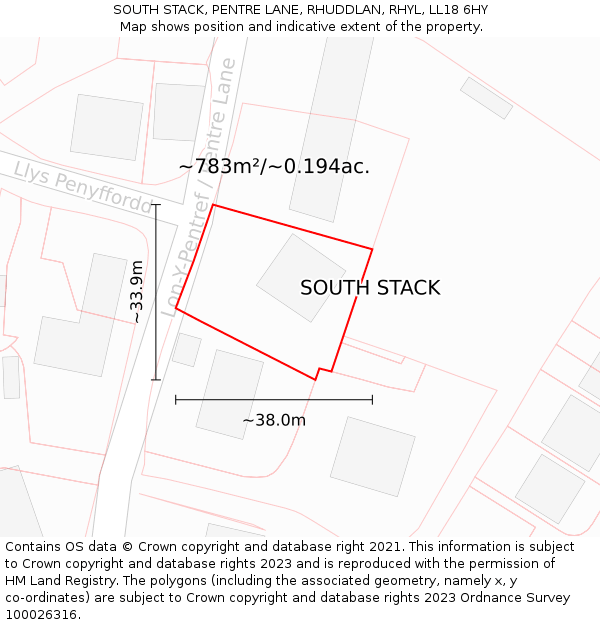 SOUTH STACK, PENTRE LANE, RHUDDLAN, RHYL, LL18 6HY: Plot and title map