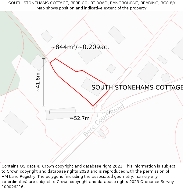 SOUTH STONEHAMS COTTAGE, BERE COURT ROAD, PANGBOURNE, READING, RG8 8JY: Plot and title map