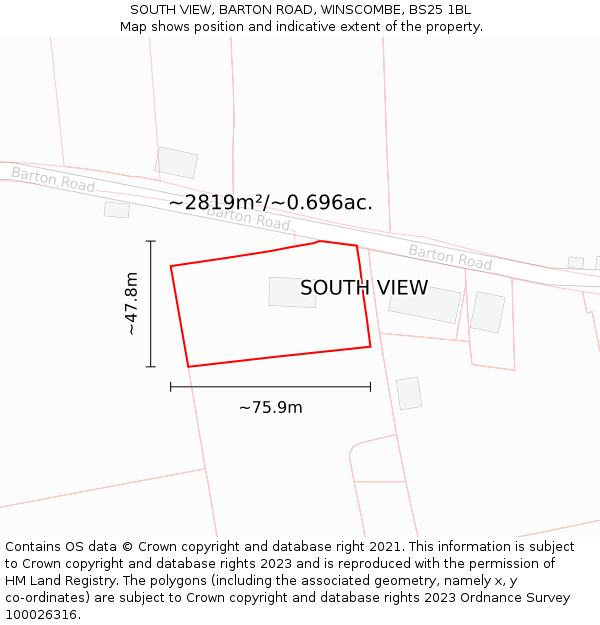 SOUTH VIEW, BARTON ROAD, WINSCOMBE, BS25 1BL: Plot and title map