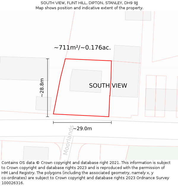 SOUTH VIEW, FLINT HILL, DIPTON, STANLEY, DH9 9JJ: Plot and title map