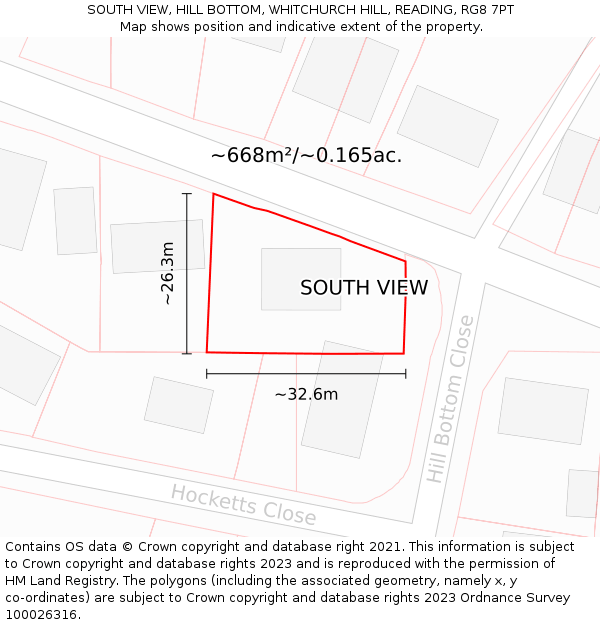 SOUTH VIEW, HILL BOTTOM, WHITCHURCH HILL, READING, RG8 7PT: Plot and title map