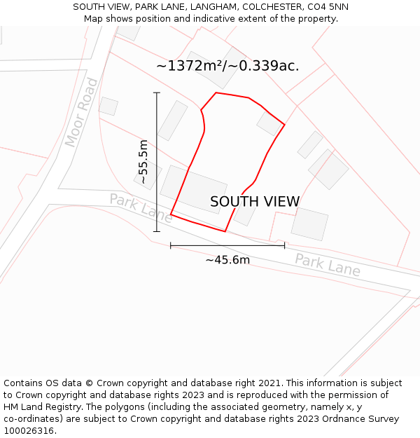 SOUTH VIEW, PARK LANE, LANGHAM, COLCHESTER, CO4 5NN: Plot and title map