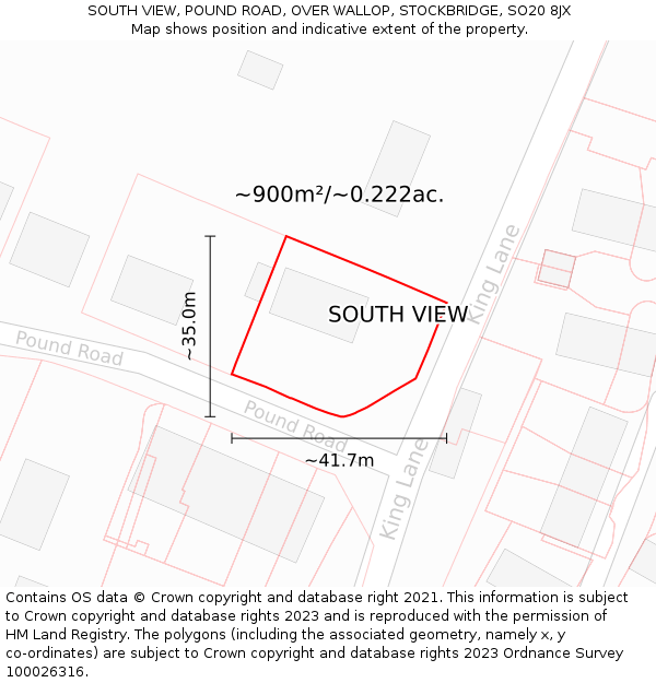 SOUTH VIEW, POUND ROAD, OVER WALLOP, STOCKBRIDGE, SO20 8JX: Plot and title map