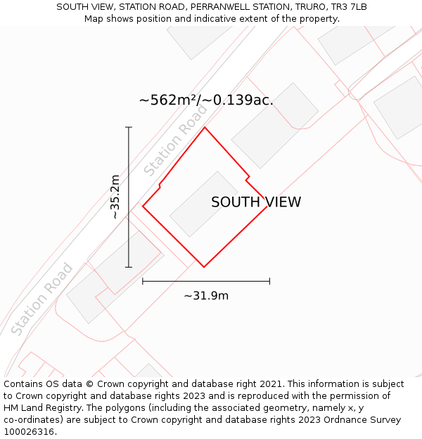 SOUTH VIEW, STATION ROAD, PERRANWELL STATION, TRURO, TR3 7LB: Plot and title map