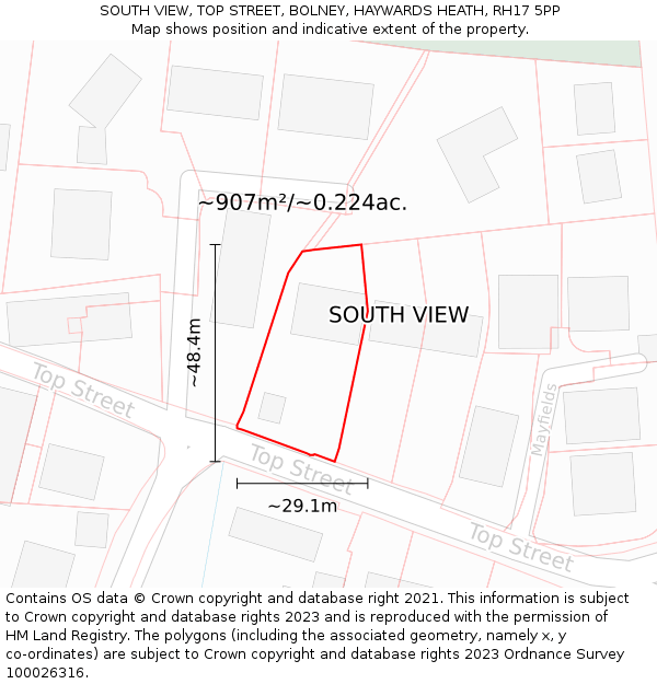 SOUTH VIEW, TOP STREET, BOLNEY, HAYWARDS HEATH, RH17 5PP: Plot and title map