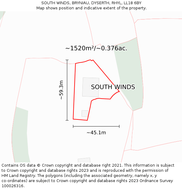 SOUTH WINDS, BRYNIAU, DYSERTH, RHYL, LL18 6BY: Plot and title map