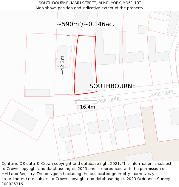 SOUTHBOURNE, MAIN STREET, ALNE, YORK, YO61 1RT: Plot and title map