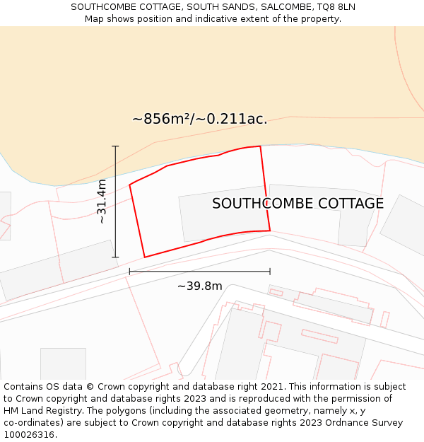 SOUTHCOMBE COTTAGE, SOUTH SANDS, SALCOMBE, TQ8 8LN: Plot and title map