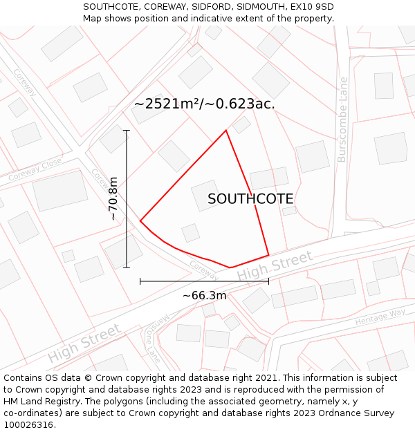 SOUTHCOTE, COREWAY, SIDFORD, SIDMOUTH, EX10 9SD: Plot and title map