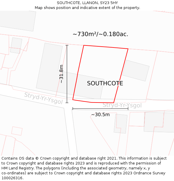 SOUTHCOTE, LLANON, SY23 5HY: Plot and title map