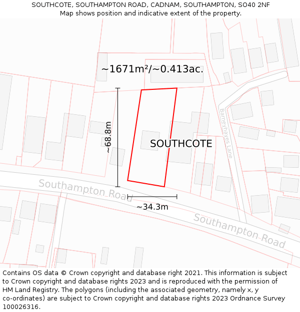 SOUTHCOTE, SOUTHAMPTON ROAD, CADNAM, SOUTHAMPTON, SO40 2NF: Plot and title map