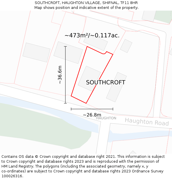 SOUTHCROFT, HAUGHTON VILLAGE, SHIFNAL, TF11 8HR: Plot and title map