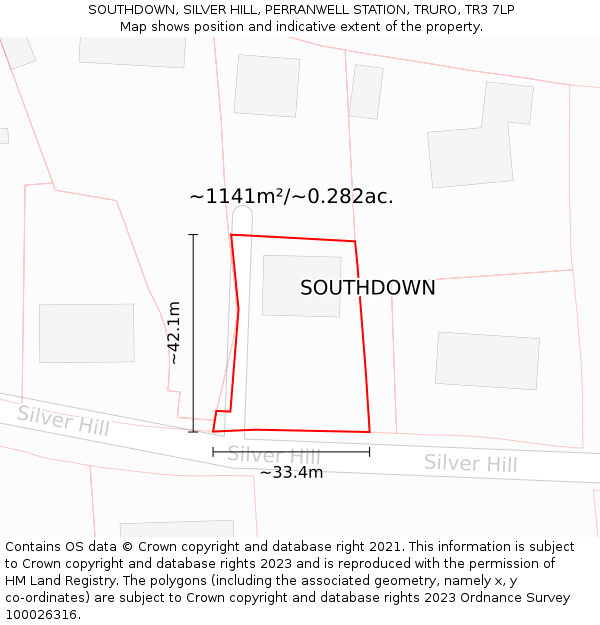 SOUTHDOWN, SILVER HILL, PERRANWELL STATION, TRURO, TR3 7LP: Plot and title map