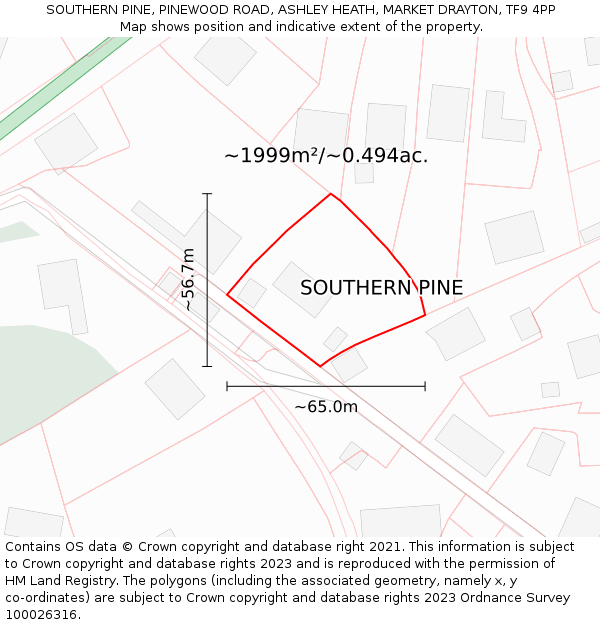 SOUTHERN PINE, PINEWOOD ROAD, ASHLEY HEATH, MARKET DRAYTON, TF9 4PP: Plot and title map