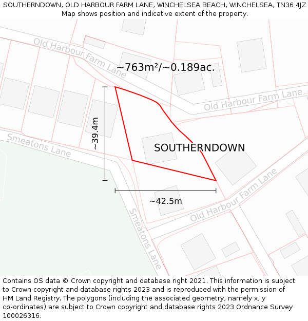SOUTHERNDOWN, OLD HARBOUR FARM LANE, WINCHELSEA BEACH, WINCHELSEA, TN36 4JZ: Plot and title map